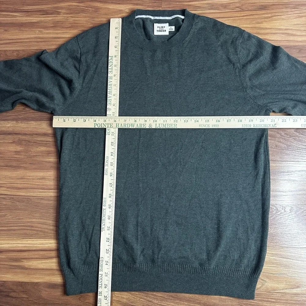 Flint & Tinder Sweater Mens Large Green Merino Wool Blend Crewneck Lightweight
